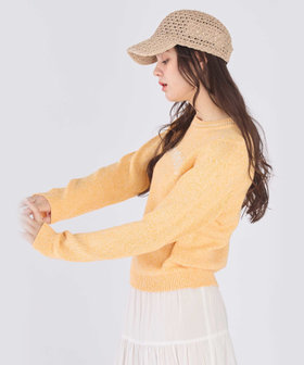 To b. by agnès b. ロゴ コットン ナイロン ジャカード 長袖 ニットプルオーバー オレンジ