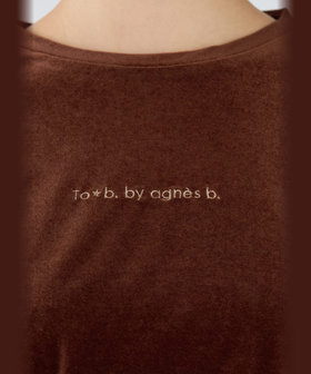 To b. by agnès b. ロゴ刺繍 シアー ベロア 長袖 Tシャツ ブラウン