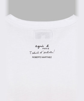 HOMME メンズ メンズ プリント コットン 半袖 アーティスト Tシャツ "Roberto Martinez" ホワイト