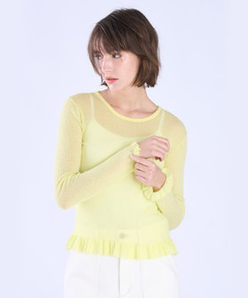 To b. by agnès b. シアー リブ フリル 長袖 ニット プルオーバー イエロー