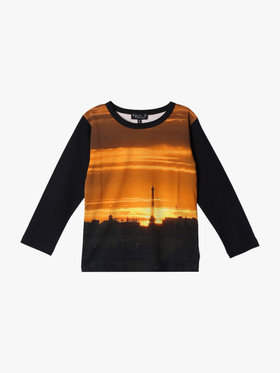 ENFANT ユニセックス キッズ フォトプリント コットン 長袖 Tシャツ "Tour Eiffel, ciel orange" マルチ