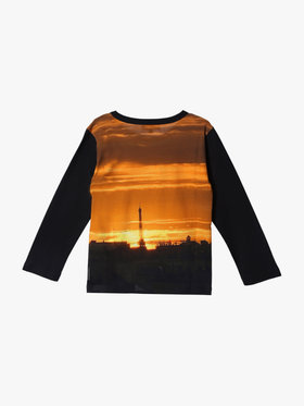 ENFANT ユニセックス キッズ フォトプリント コットン 長袖 Tシャツ "Tour Eiffel, ciel orange" マルチ