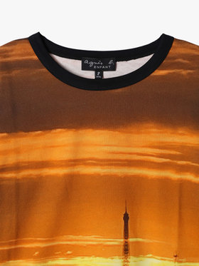 ENFANT ユニセックス キッズ フォトプリント コットン 長袖 Tシャツ "Tour Eiffel, ciel orange" マルチ