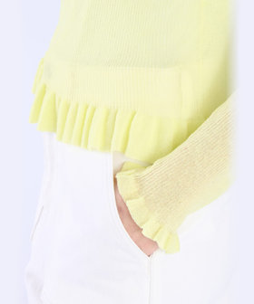 To b. by agnès b. シアー リブ フリル 長袖 ニット プルオーバー イエロー