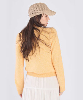 To b. by agnès b. ロゴ コットン ナイロン ジャカード 長袖 ニットプルオーバー オレンジ