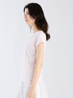 FEMME ウィメンズ コットン プリント 半袖 アーティスト Tシャツ "MAZASI" ピンク系その他