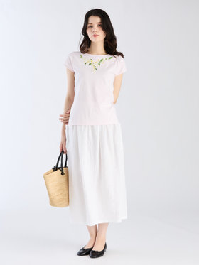 FEMME ウィメンズ コットン プリント 半袖 アーティスト Tシャツ "MAZASI" ピンク系その他