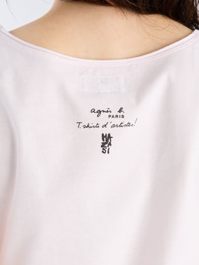 FEMME ウィメンズ コットン プリント 半袖 アーティスト Tシャツ "MAZASI" ピンク系その他