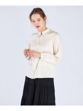 To b. by agnès b. 【Outlet】サテン ロングスリーブ フリル ブラウス オフホワイト