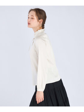 To b. by agnès b. 【Outlet】サテン ロングスリーブ フリル ブラウス オフホワイト