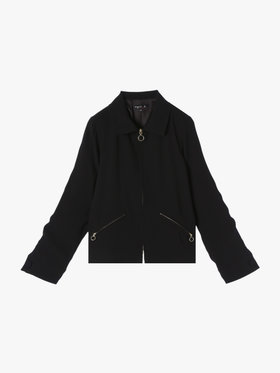 FEMME ウィメンズ ブラック トリアセテート クレープ 長袖 ブルゾン ブラック