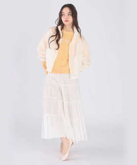 To b. by agnès b. ロゴ コットン ナイロン ジャカード 長袖 ニットプルオーバー オレンジ