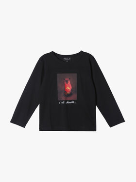 ENFANT ユニセックス キッズ プリント コットン 長袖 Tシャツ "C'est chouette" ブラック