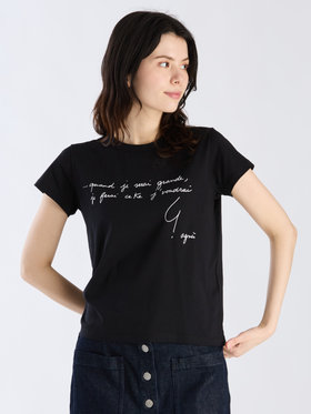 FEMME ウィメンズ メッセージ プリント コットン 半袖 Tシャツ ”Quand je serai grande...” ブラック