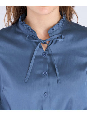 To b. by agnès b. 【Outlet】サテン ロングスリーブ フリル ブラウス ブルー