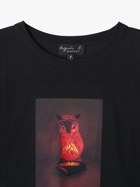 ENFANT ユニセックス キッズ プリント コットン 長袖 Tシャツ "C'est chouette" ブラック