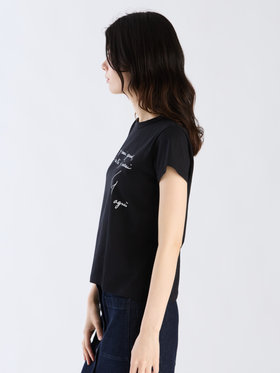 FEMME ウィメンズ メッセージ プリント コットン 半袖 Tシャツ ”Quand je serai grande...” ブラック