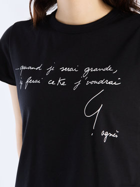 FEMME ウィメンズ メッセージ プリント コットン 半袖 Tシャツ ”Quand je serai grande...” ブラック