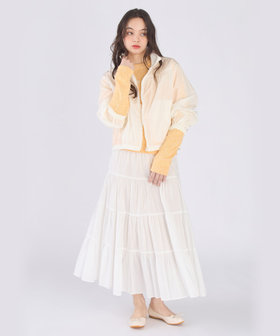 To b. by agnès b. ロゴ コットン ナイロン ジャカード 長袖 ニットプルオーバー オレンジ