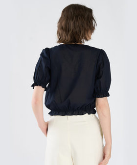 To b. by agnès b. コットン シフォン パフィー 半袖 ブラウス ネイビー