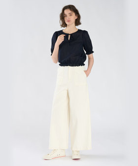 To b. by agnès b. コットン シフォン パフィー 半袖 ブラウス ネイビー