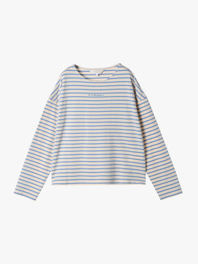To b. by agnès b. ボーダー ロゴ 刺繍 長袖 Tシャツ ライトブルー