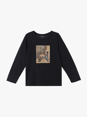 ENFANT ユニセックス キッズ プリント コットン 長袖 Tシャツ "Jeunes garcons" ブラック