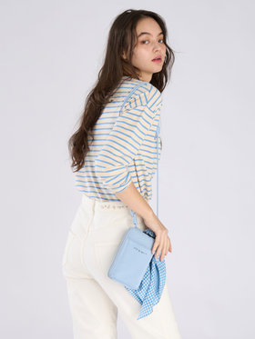 To b. by agnès b. ボーダー ロゴ 刺繍 長袖 Tシャツ ライトブルー