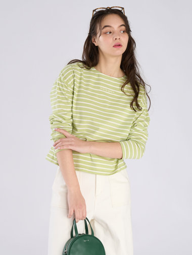 ボーダー ロゴ 刺繍 長袖 Tシャツ