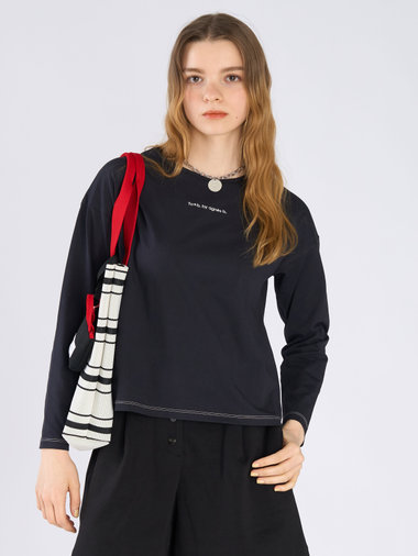 カラー ロゴ 刺繍 長袖 Tシャツ