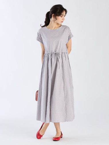 ギンガムチェック コットン ロング ワンピース