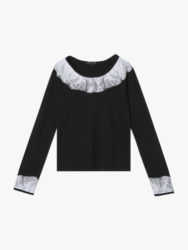 【Outlet】チュールプリント ラグラン 長袖 Tシャツ "Delphe"