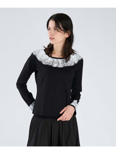 【Outlet】チュールプリント ラグラン 長袖 Tシャツ "Delphe"