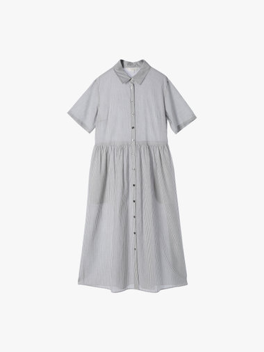 【Outlet】ストライプ コットンボイル ショートスリーブ ワンピース