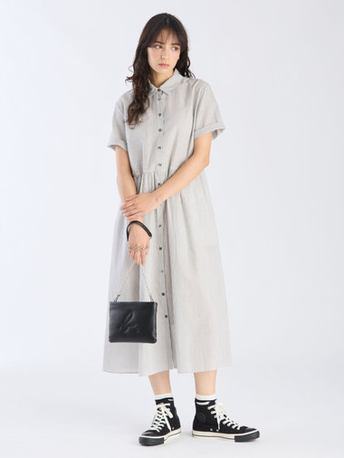 【Outlet】ストライプ コットンボイル ショートスリーブ ワンピース