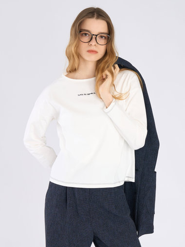 カラー ロゴ 刺繍 長袖 Tシャツ