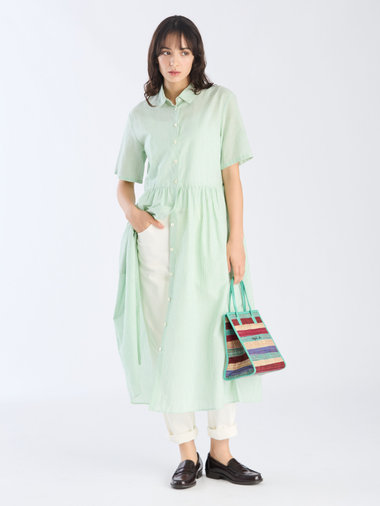 【Outlet】ストライプ コットンボイル ショートスリーブ ワンピース