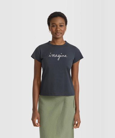 メッセージ プリント コットン 半袖 Tシャツ "imagine"