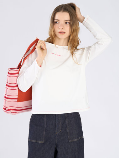 カラー ロゴ 刺繍 長袖 Tシャツ