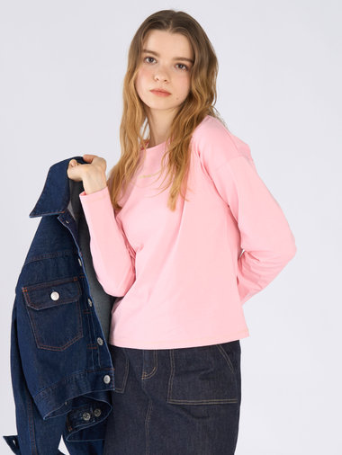 カラー ロゴ 刺繍 長袖 Tシャツ