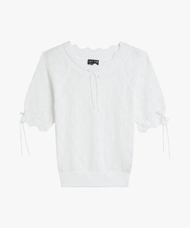 フリル レース コットン 半袖 ニット ブラウス