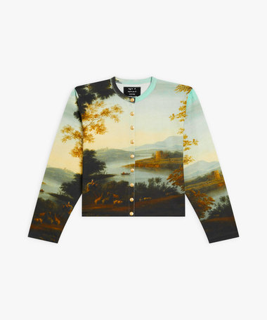 agnes b. x Le Louvre フォトプリント コットン 長袖 カーディガン "Paysage avec un berger"