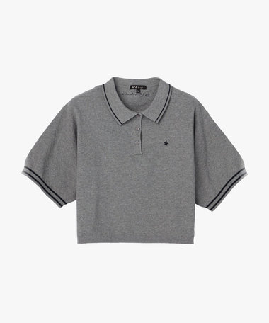 スター 刺繍 コットン 半袖 ニット ポロシャツ