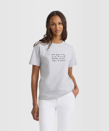 メッセージ プリント コットン 半袖 Tシャツ "Parce qu'on est tous …"