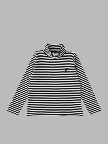 キッズ "b."ロゴ コットン ボーダー タートルネック Tシャツ