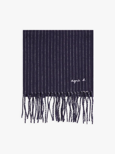 ロゴ刺繍 ストライプ ウール ストール "Rolland"