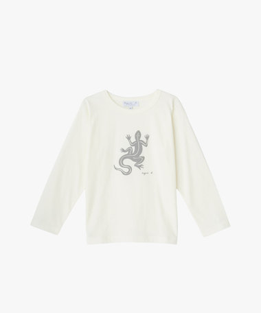 キッズ ロゴ アイコニック プリント コットン 長袖 Tシャツ "Lezard"