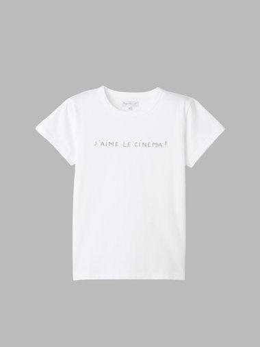 メッセージ プリント コットン 半袖 Tシャツ "J'aime le cinema!"