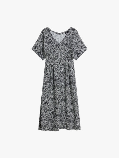 プリント 半袖 Vネック ワンピース