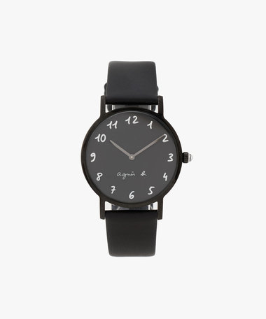 ブラック レザー ラウンド ウォッチ "Marcello"